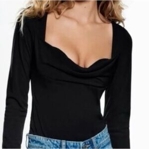 Zara Black Draped Bodysuit